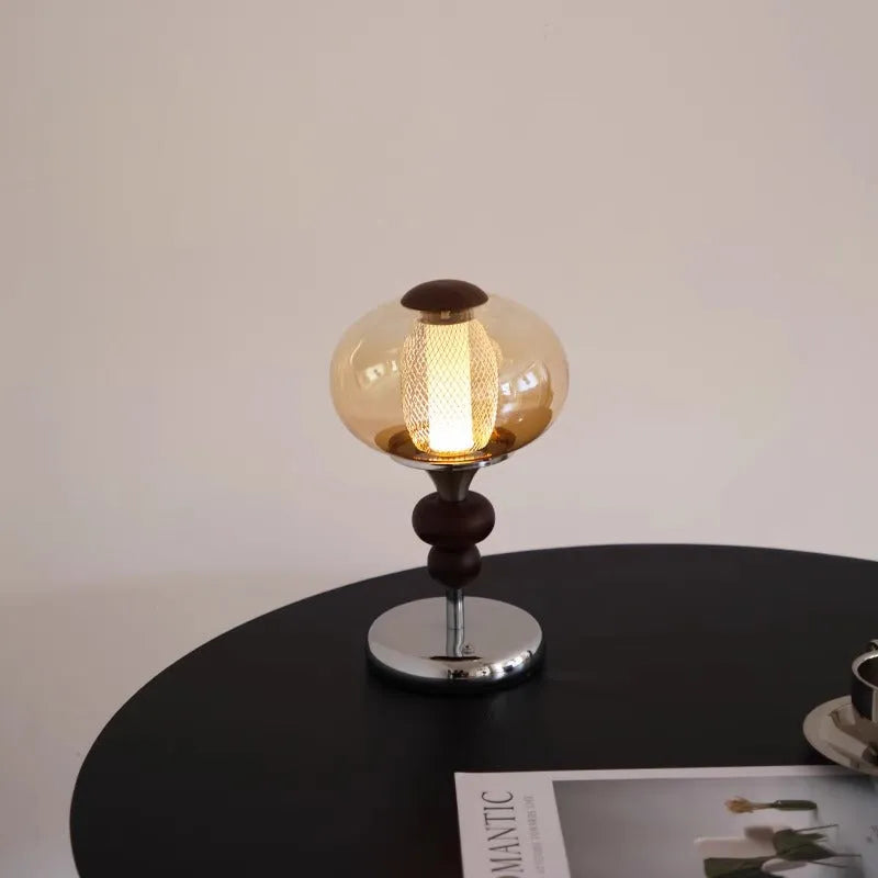 Solid wood retro palace desk lamp with USB charging port and touch controls.