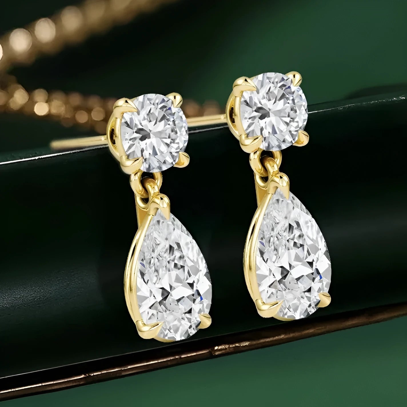 925 sterling silver water drop moissanite stud earrings with geometric design in gold or silver finish