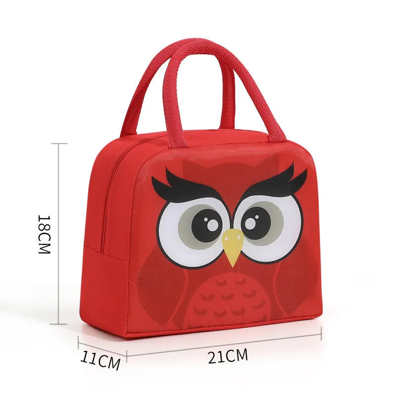 Cartoon funny children's insulated lunch box bag in Oxford cloth with animal design.