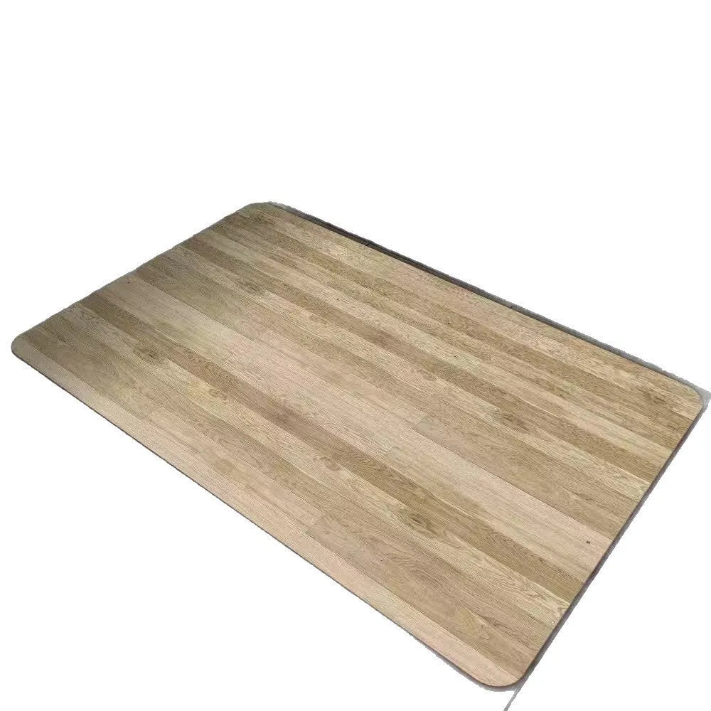 Square diatomaceous earth bathroom floor mat with geometric pattern and wood-grain colour design.