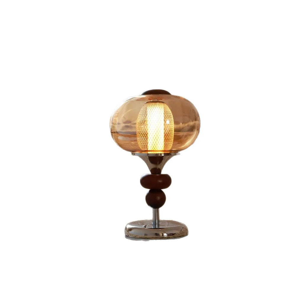 Solid wood retro palace desk lamp with USB charging port and touch controls.