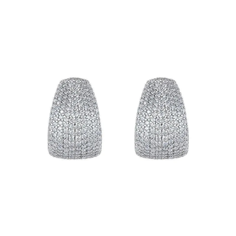 Geometric sterling silver ear studs with moissanite stones in gift box