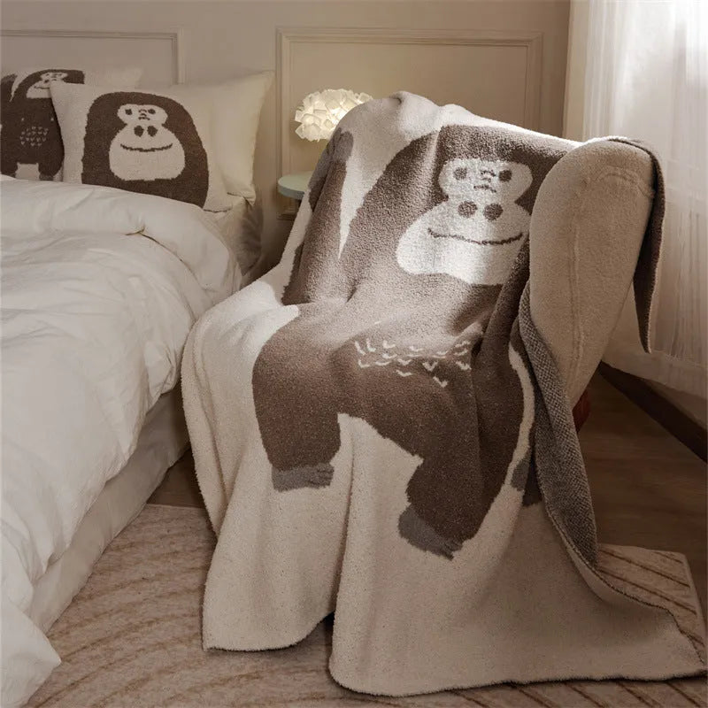 Cartoon knitted velvet pillowcase in black and dark colour face options, polyester cover for bed or sofa