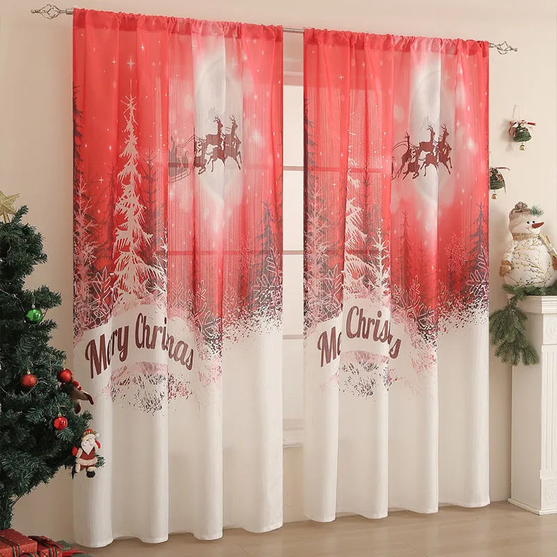 American-style printed rectangular Christmas shading curtain with festive designs on polyester fabric