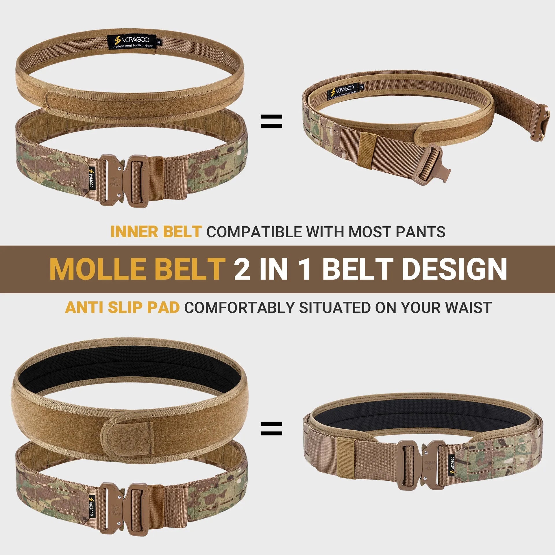 VOTAGOO 2-inch laser cut tactical belt in CP camouflage with automatic alloy buckle