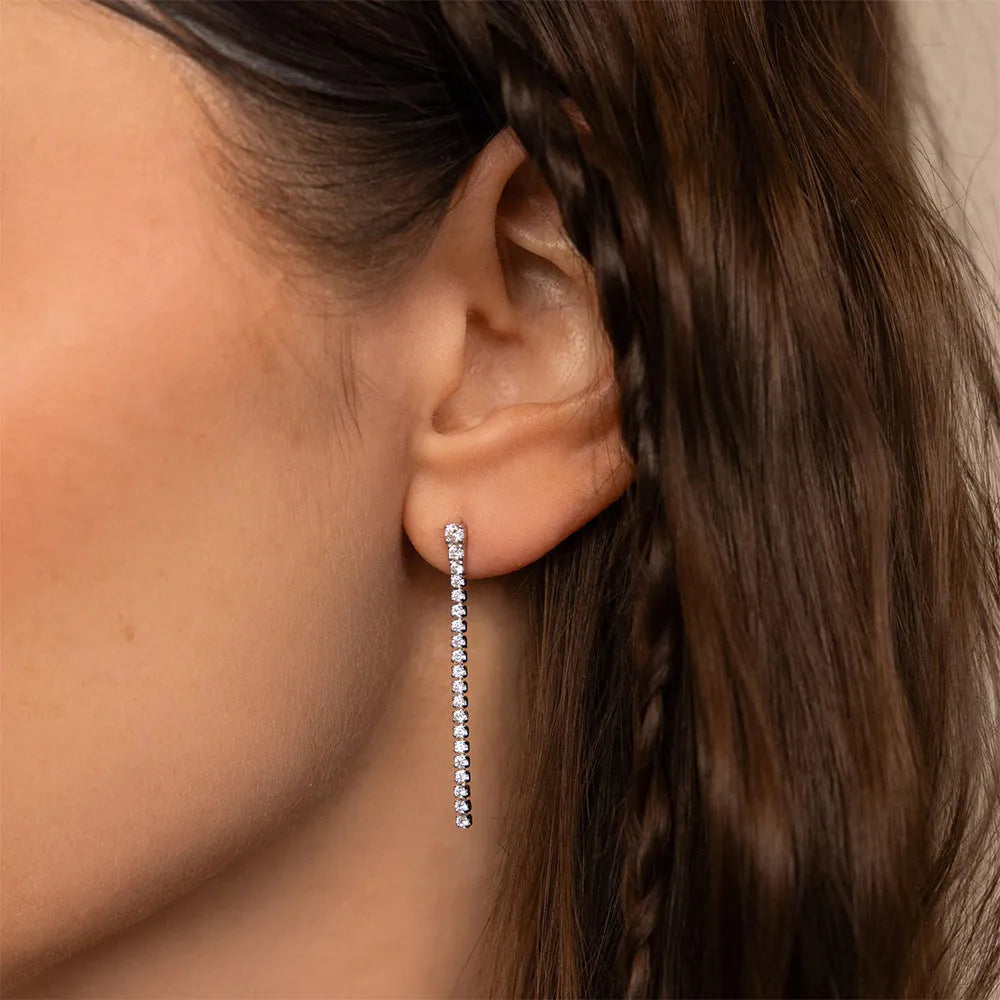 Geometric line design zircon earrings in stainless steel with gold or steel colour options