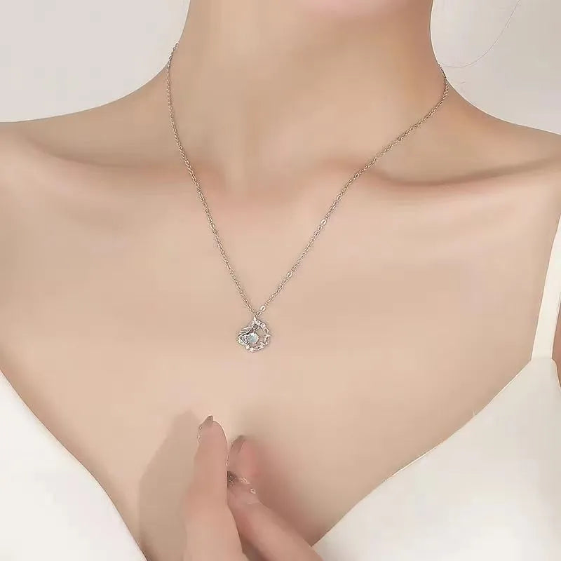 Women's geometric alloy pendant necklace with tree and bird design on adjustable chain