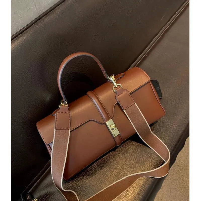 Women's genuine cowhide messenger bag in European retro style with organiser compartments