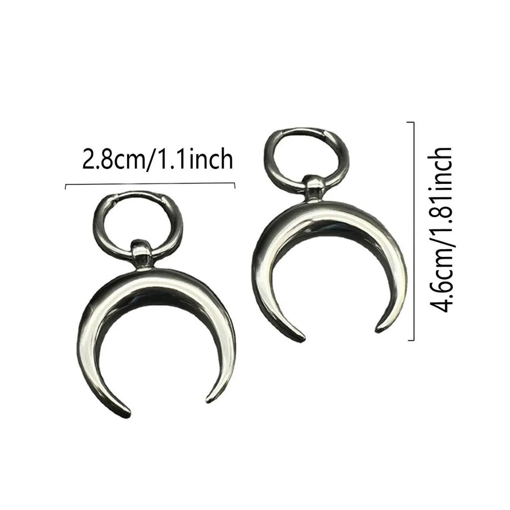 Silver gothic moon big hoop earrings with geometric shape and punk styling