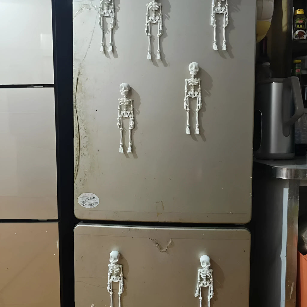 3D printed skull refrigerator magnet in multiple colour options showing 18cm height dimensions