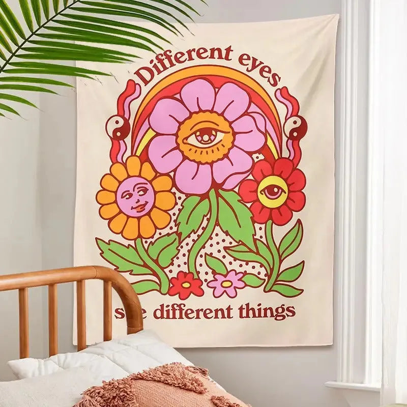 Bohemian floral pattern woven polyester tapestry rectangular wall hanging Nordic style