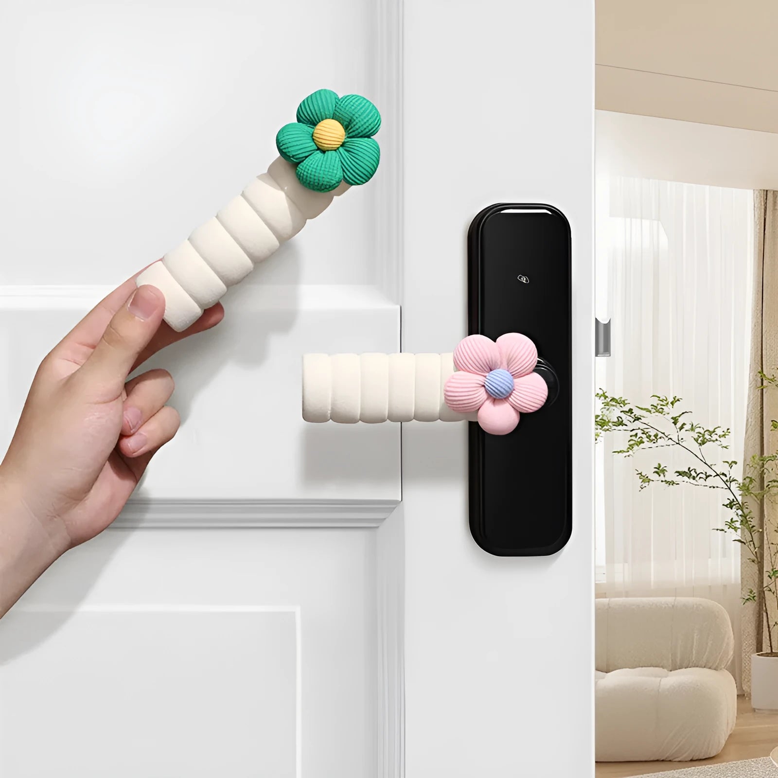 Round door handle protector with floral pattern in PEVA material for wall protection