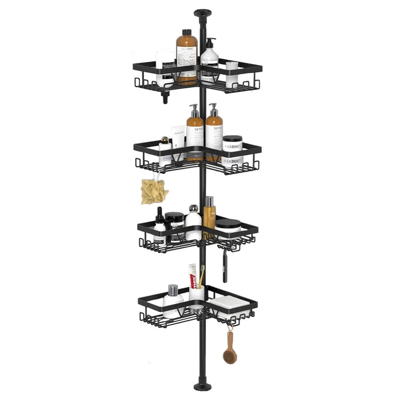 Retractable four-tier metal bathroom storage rack with a modern design