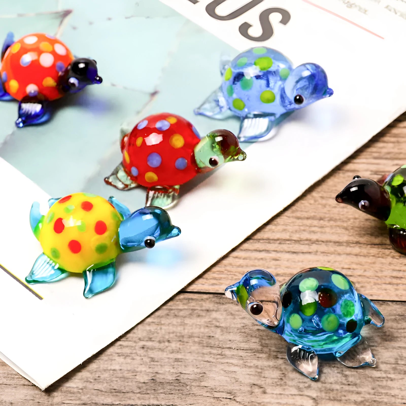 Geometric glass turtle desktop ornament in modern simplicity style with colourful shell and head combinations