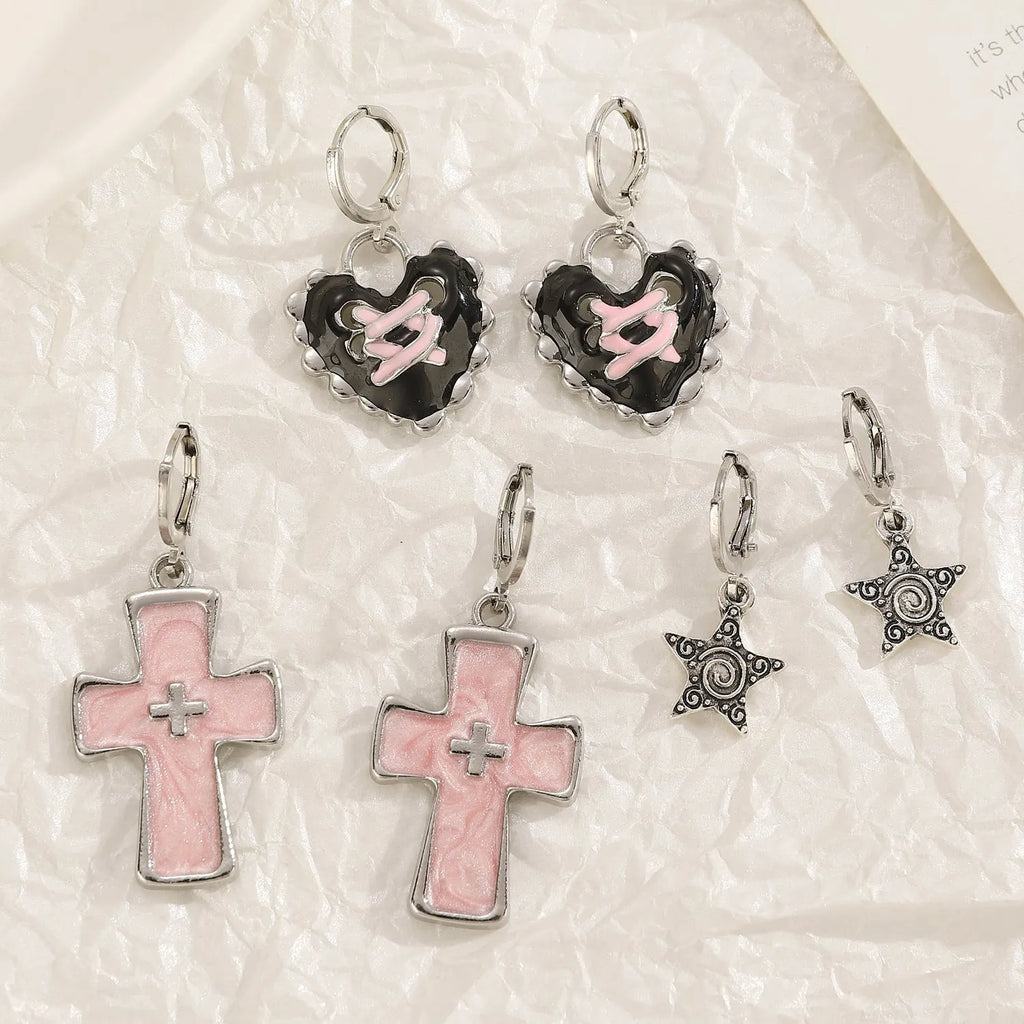 Women's classic cross crystal alloy earrings in five colour variations with geometric and animal designs