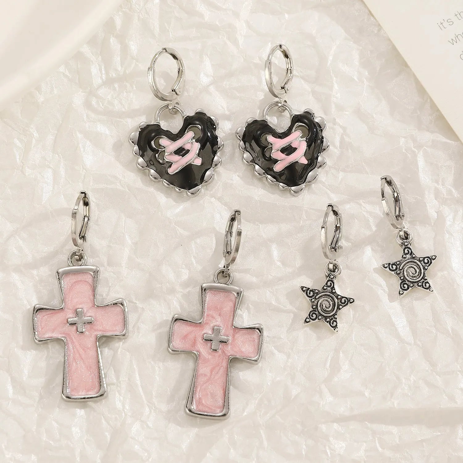 Women's classic cross crystal alloy earrings in five colour variations with geometric and animal designs