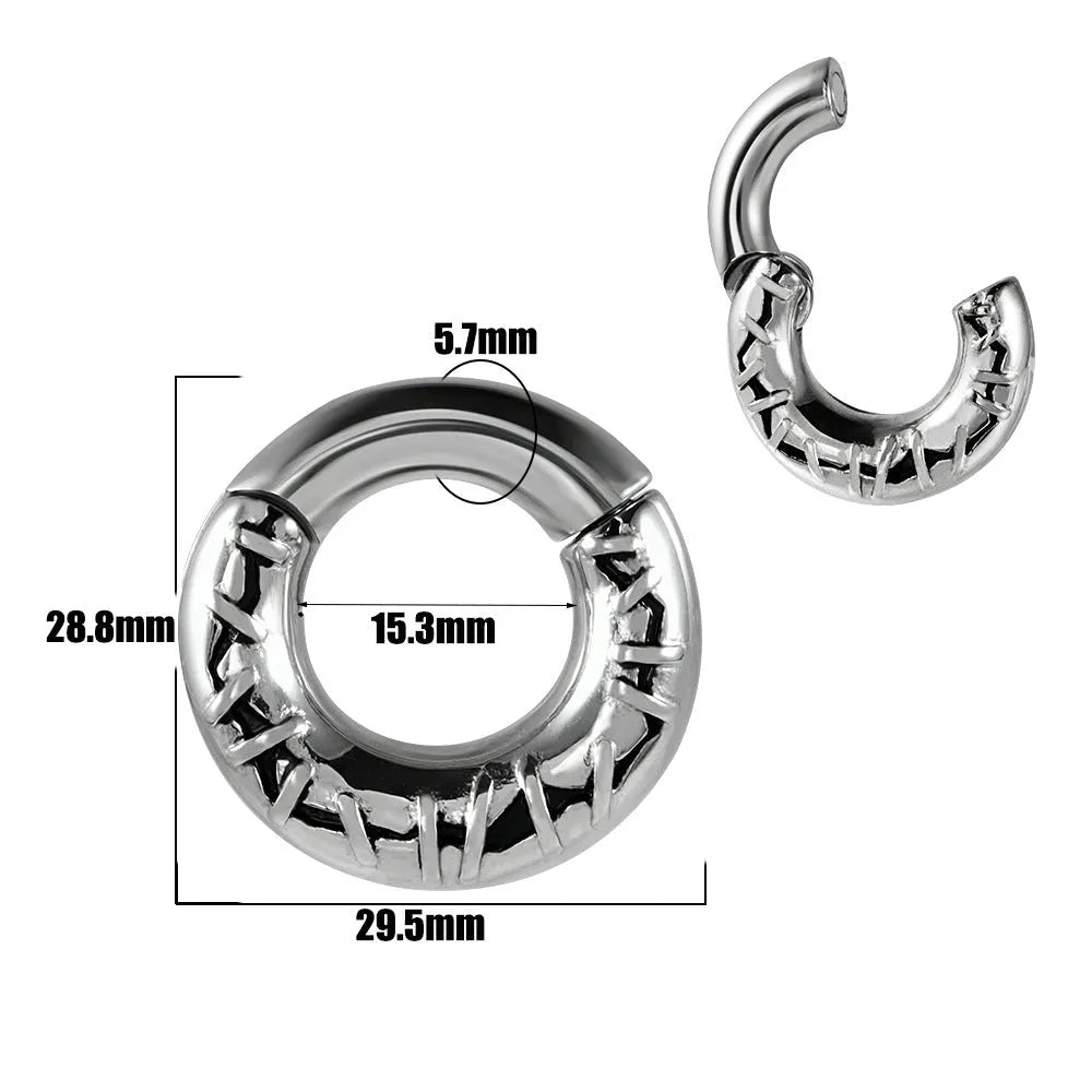 Stainless steel fashion earrings with a detailed totem pattern in an electroplated metallic finish