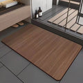 Square diatomaceous earth bathroom floor mat with geometric pattern and wood-grain colour design.