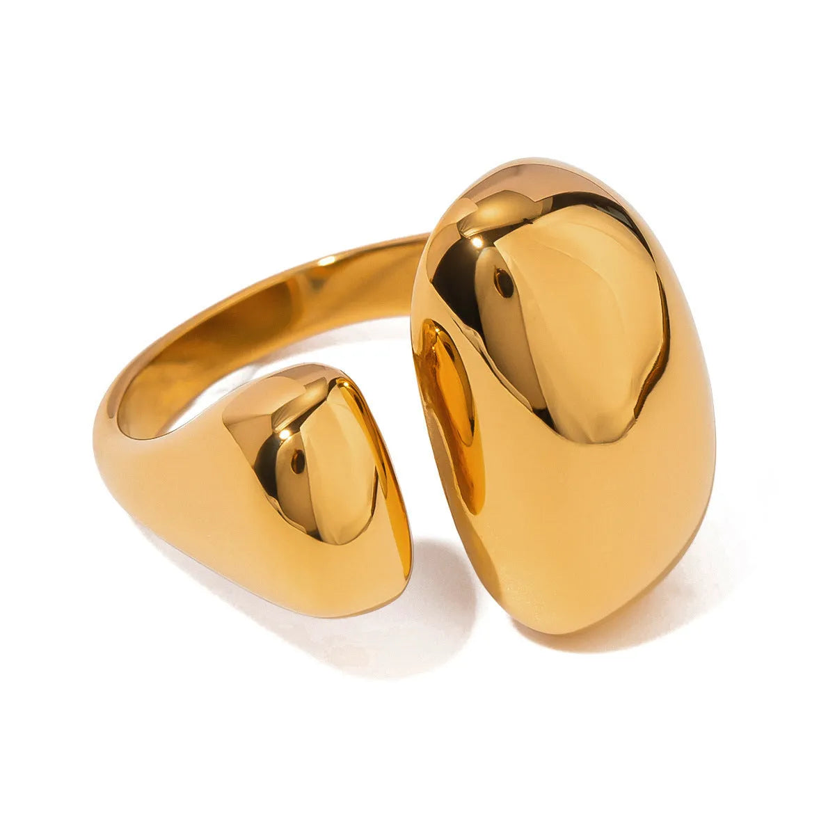 Stainless steel geometric open ring with electroplated metallic finish