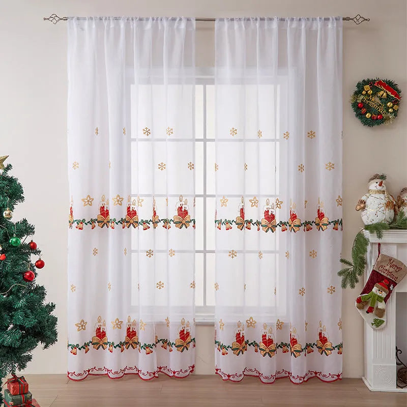 American Christmas curtain with embroidered snowflake design in semi-sunshade polyester fabric