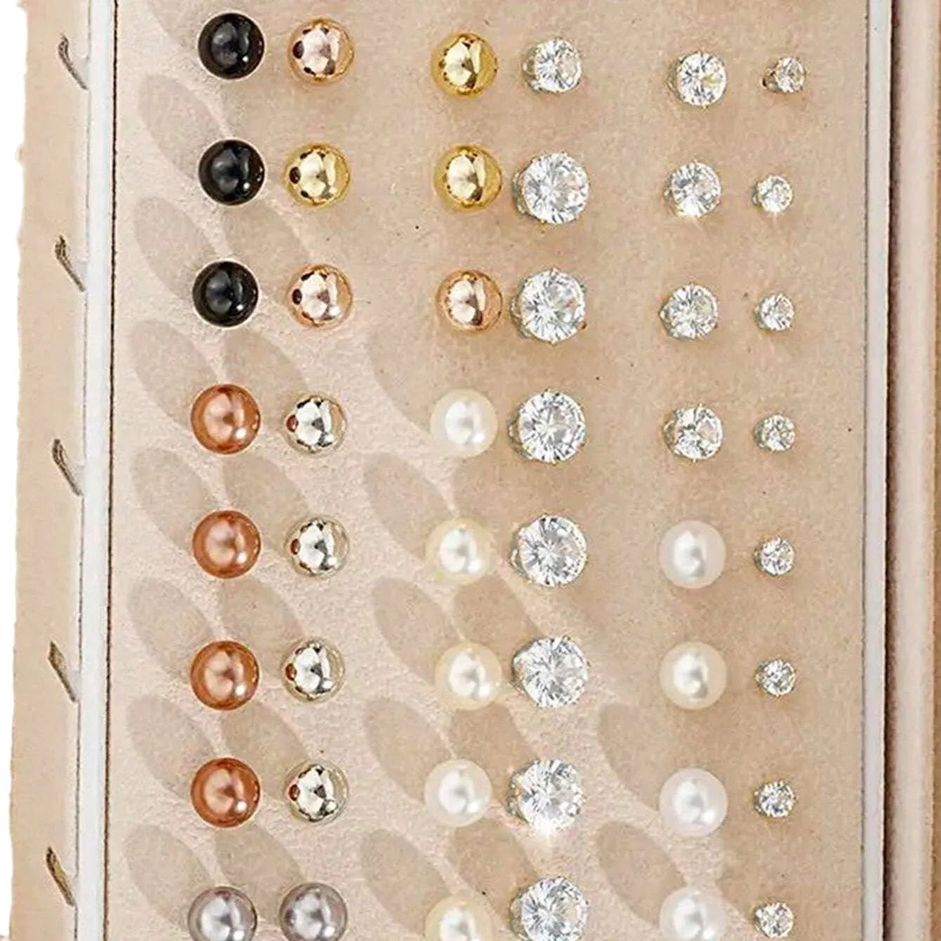 108 geometric pearl earrings in gold and yellow electroplated alloy arranged in combination set