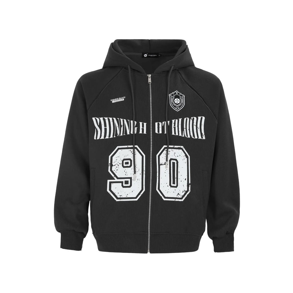 Women's American retro style casual jacket with embroidered letters and hood in red dog colour