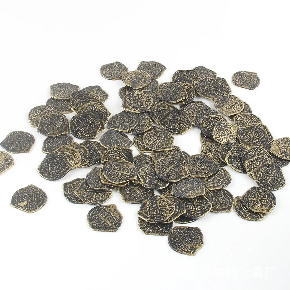 Plastic Roman coins set with gold, silver, and bronze electroplated finishes - 100 pieces