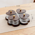 Glass serving platter with heart-shaped lids in a 4-grid configuration on a table