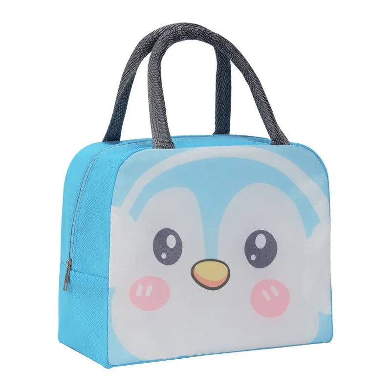 Cartoon funny children's insulated lunch box bag in Oxford cloth with animal design.