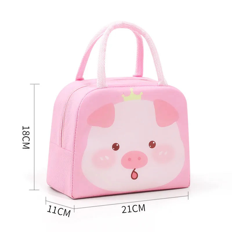 Cartoon funny children's insulated lunch box bag in Oxford cloth with animal design.