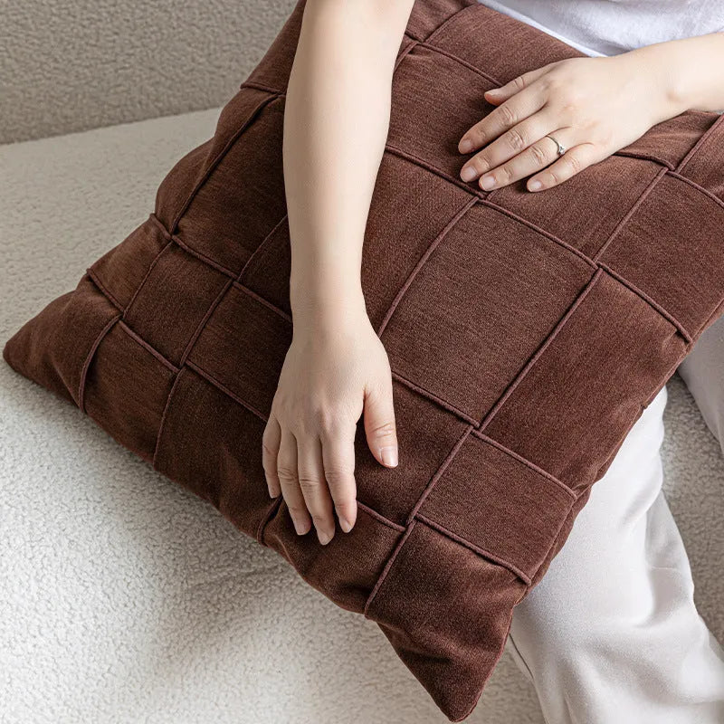 Square chenille woven sofa cushion in beige, 50x50cm with textured surface