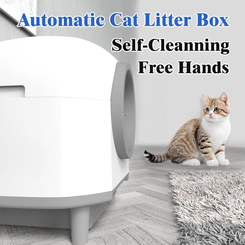 White automatic enclosed cat litter box with self-cleaning function