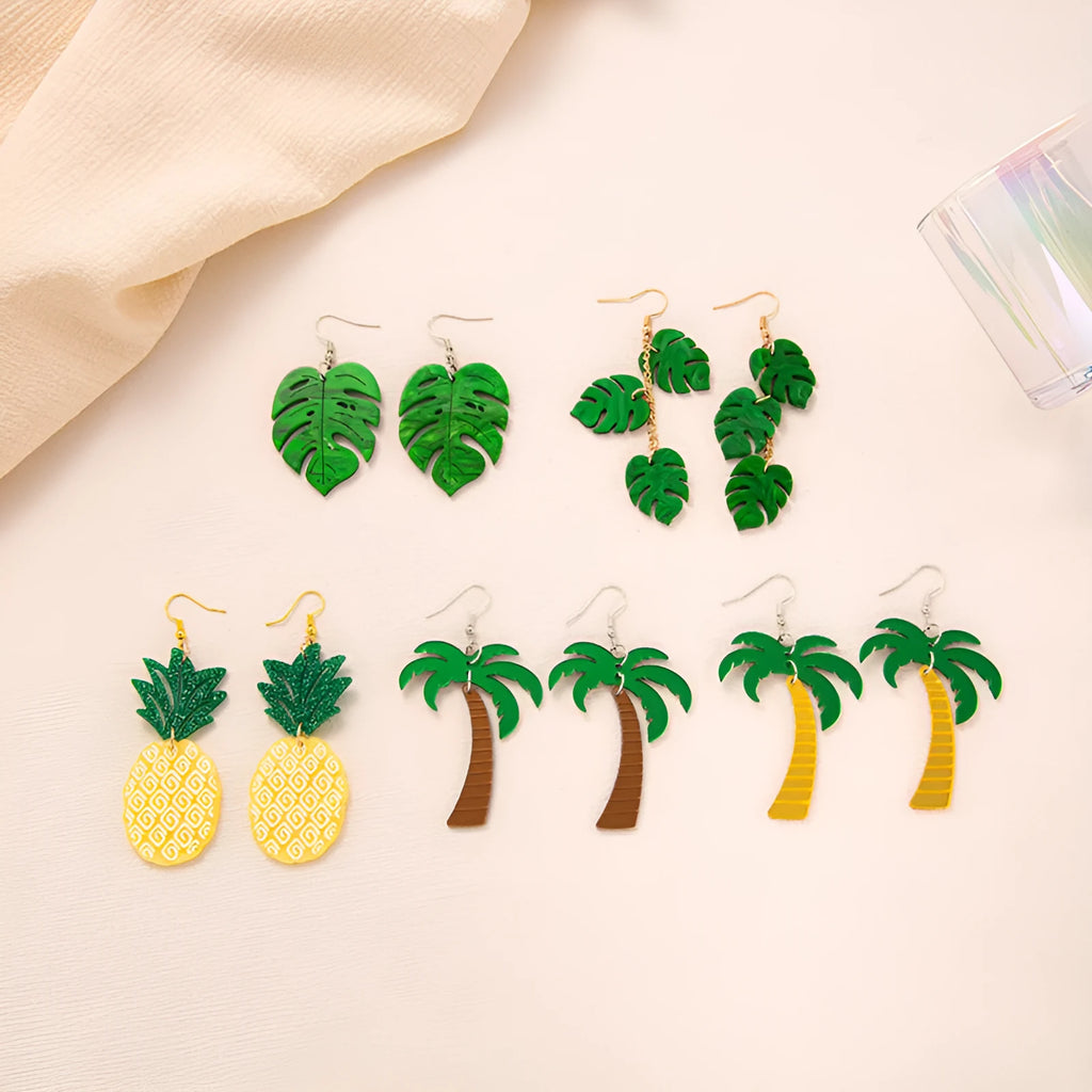 Acrylic drop-shaped coconut artocarpus earrings with alloy hook in one of five colourful styles.