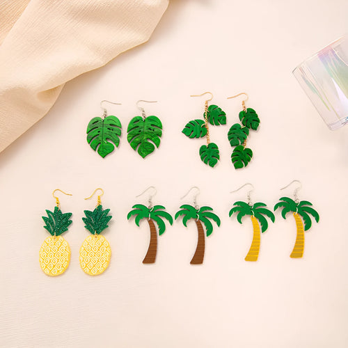 Acrylic drop-shaped coconut artocarpus earrings with alloy hook in one of five colourful styles.