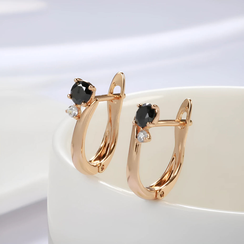 Women's geometric drop earrings with gold-plated copper and artificial gemstone inlays