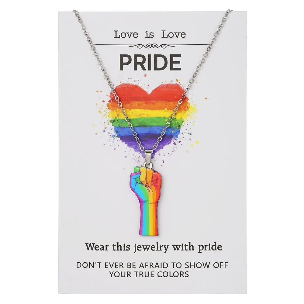 Stainless steel necklace and bracelet set with inspirational colour printing on the pendant and charm.