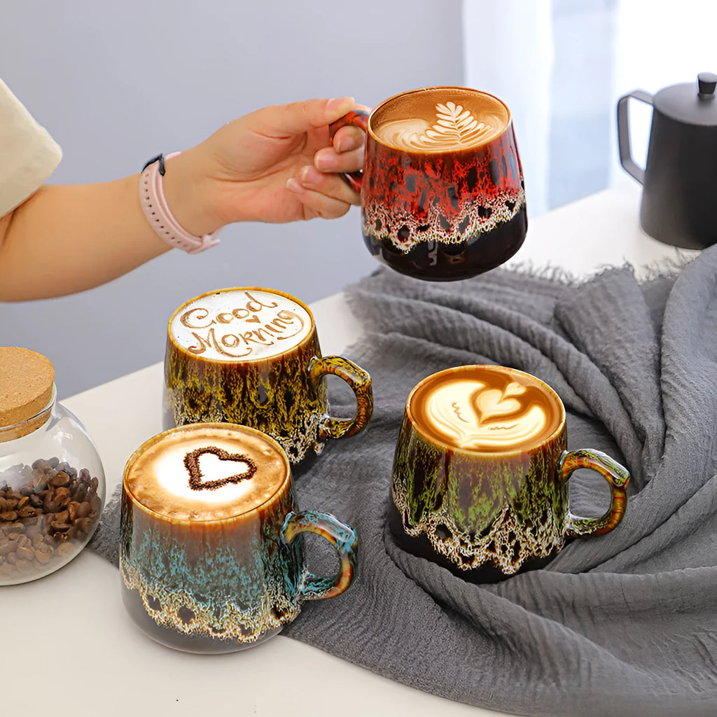 Ceramic large-capacity coffee mug with retro styling, 8.5cm tall with 8cm diameter
