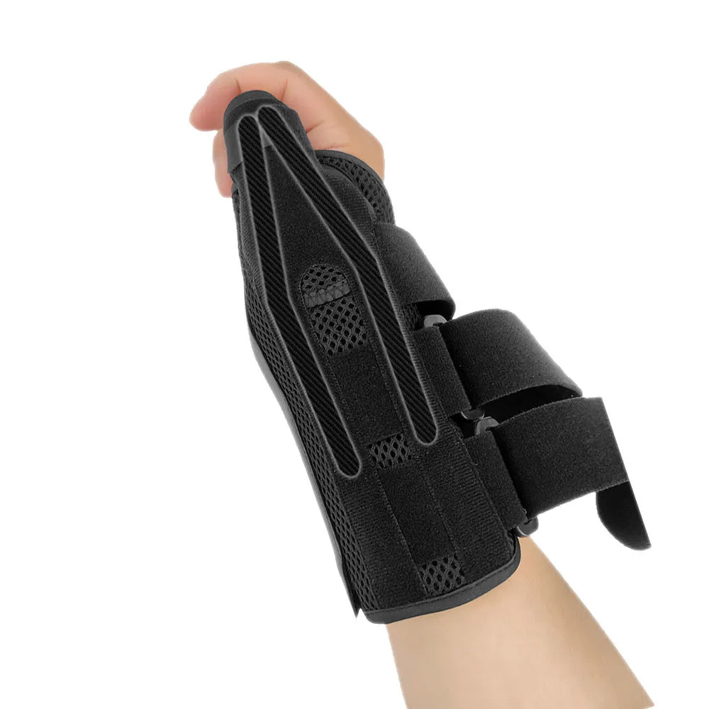 Black carbon fibre sports wrist guard with grey edging and an adjustable thumb strap