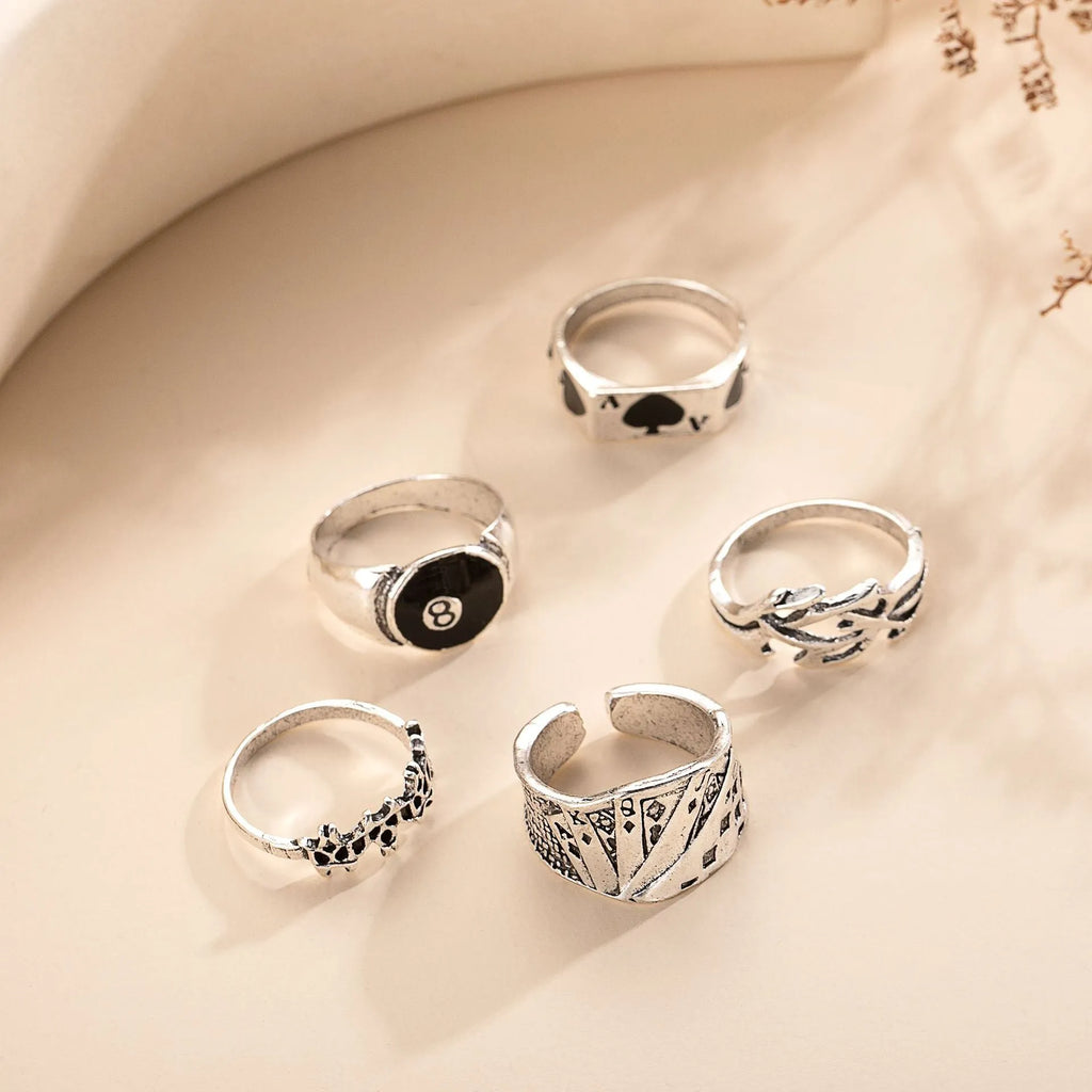 Black adjustable alloy ring with retro poker spade card design