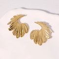 Stainless steel stud earrings with leaf design in gold and steel colour options