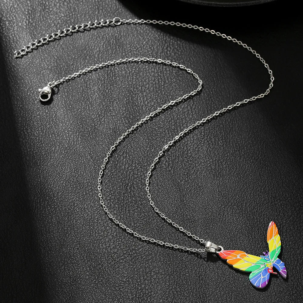 Stainless steel necklace and bracelet set with inspirational colour printing on the pendant and charm.