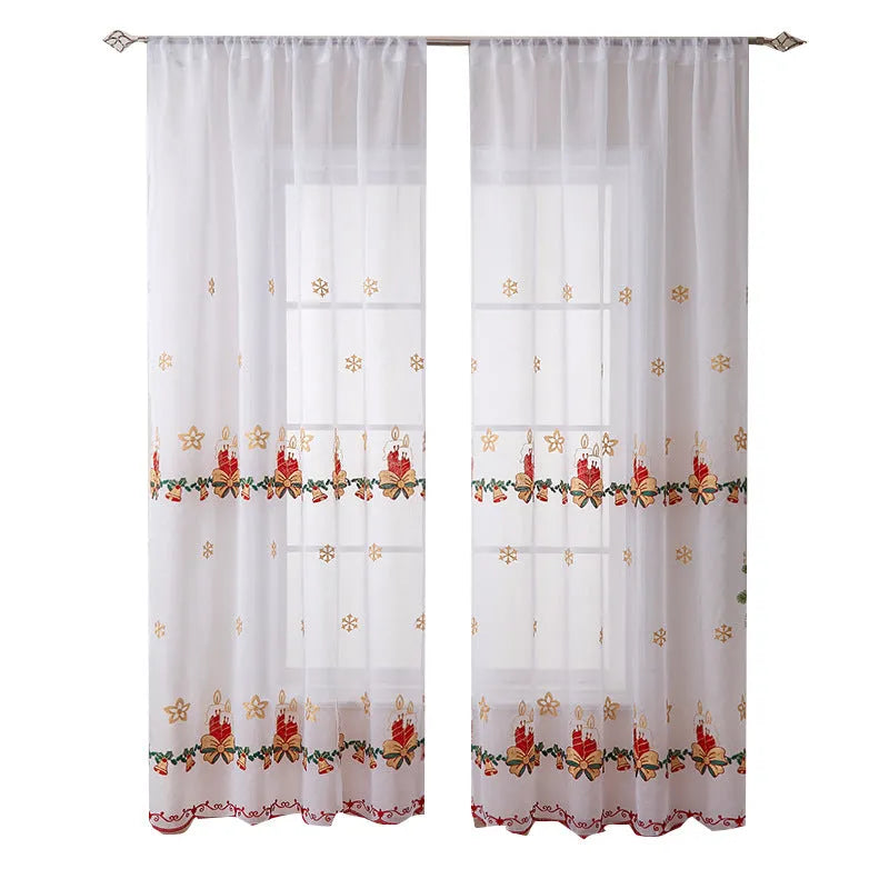 American Christmas curtain with embroidered snowflake design in semi-sunshade polyester fabric