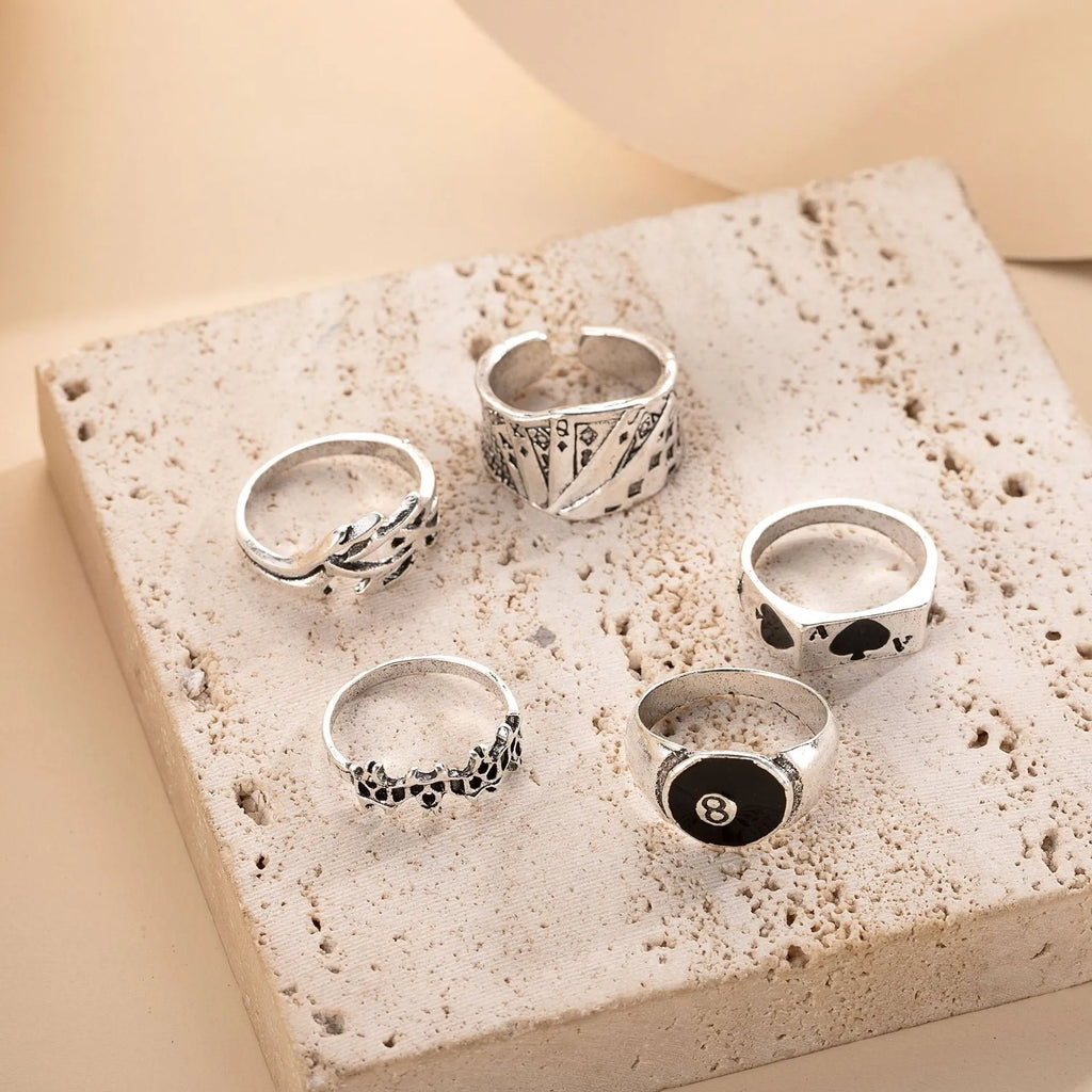 Black adjustable alloy ring with retro poker spade card design