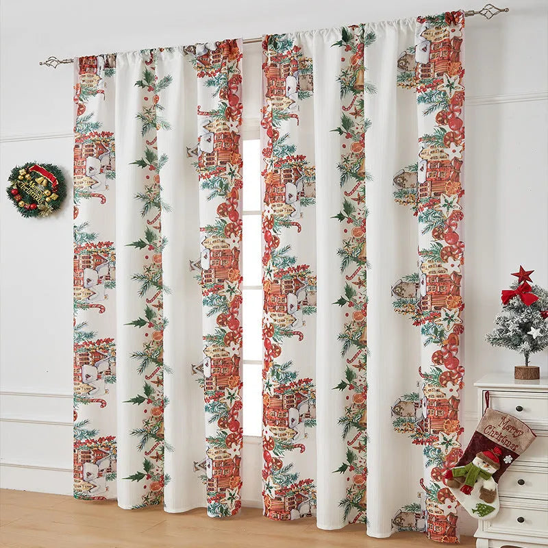 American-style printed rectangular Christmas shading curtain with festive designs on polyester fabric