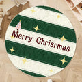 Round green Christmas carpet with alien shape design, soft imitation cashmere material, festive floor mat.