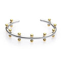 Stainless steel C-shaped bean bead with rivet texture in gold and steel colours for bracelet making.