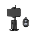 Black desktop camera bracket with face tracking, motorised rotation, and ribbon LED lighting for smartphones