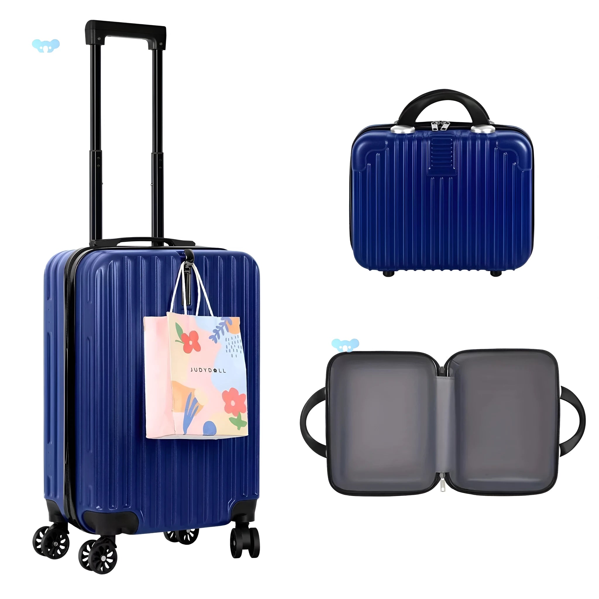 Aluminium alloy two-piece luggage set showing 14-inch carry-on and 20-inch checked suitcase