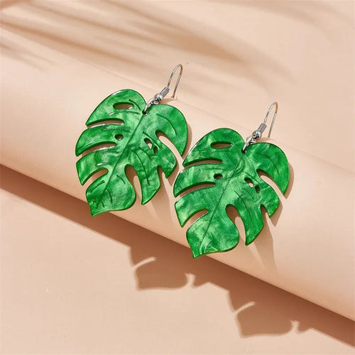 Acrylic drop-shaped coconut artocarpus earrings with alloy hook in one of five colourful styles.