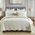 European style double thick pure cotton bed cover with embroidery, two pillowcases, on a 1.8 metre bed.